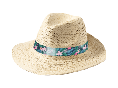 kapelusz slomkowy model randolf z kolorowya tasiemka z indywidualnym nadrukiem.